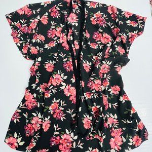 Black Floral Top one size